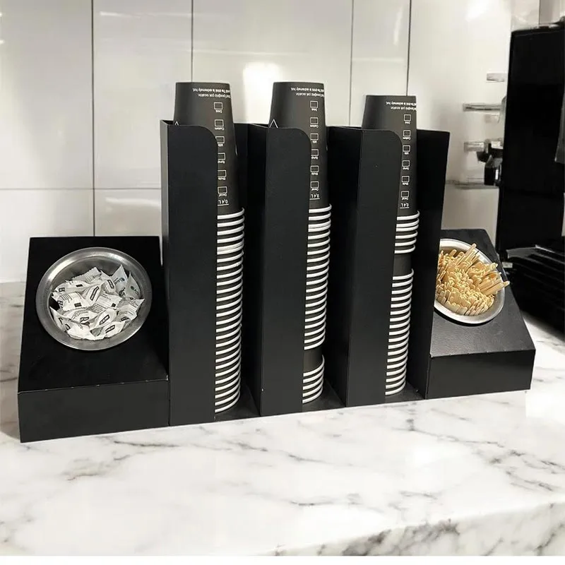 Cafemarkt 3 Bölmeli Karton Bardak 2 Gözlü Karıştırıcı ve Şeker Standı, Siyah