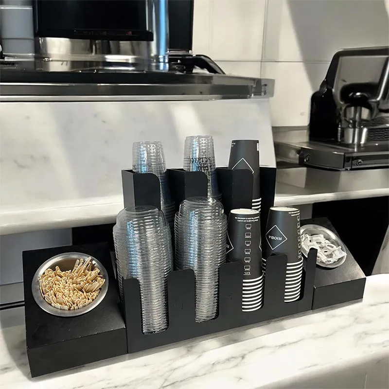 Cafemarkt 7 Bölmeli Karton Bardak 2 Gözlü Karıştırıcı ve Şeker Standı, Siyah