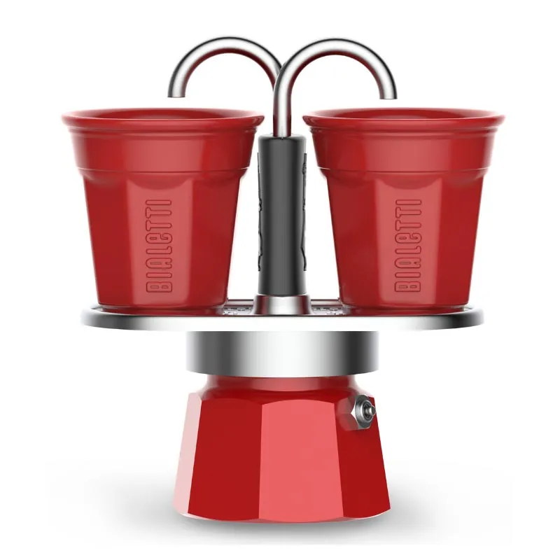 Bialetti Mini Express Moka Pot, 2 Cup + 2 Espresso Fincanı, Kırmızı