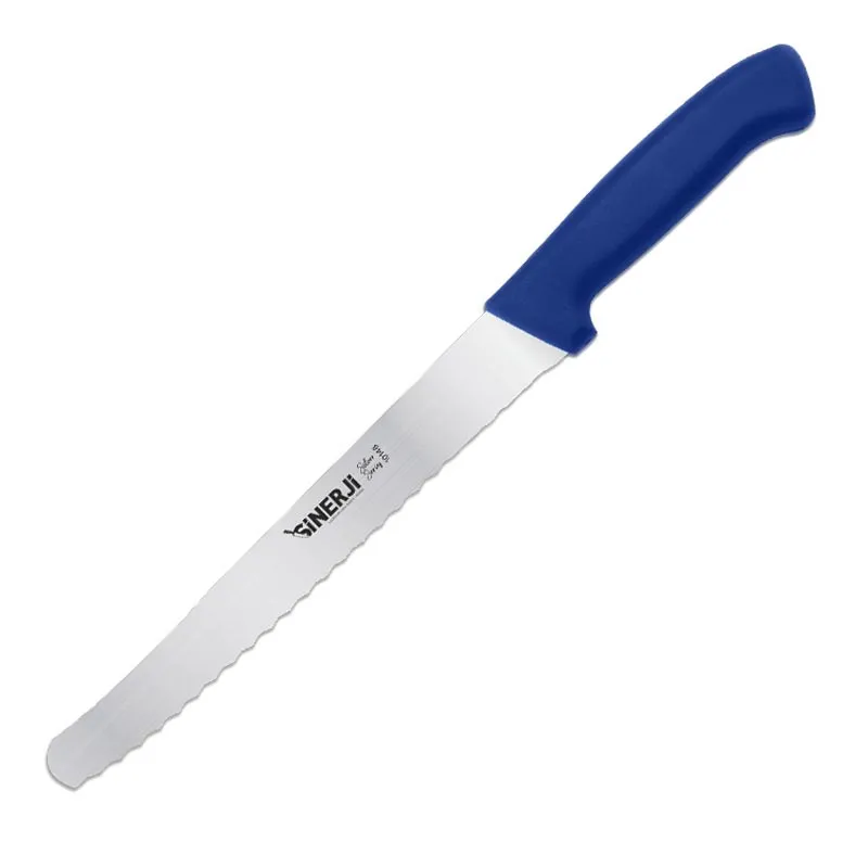 Sinerji Silver Plastik Saplı Büyük Dişli Ekmek Bıçağı, 24 cm, Mavi