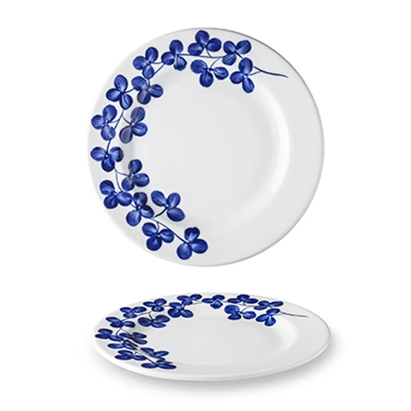 Lilien Indigo Yonca Desenli Düz Tabak, 20 cm, Mavi