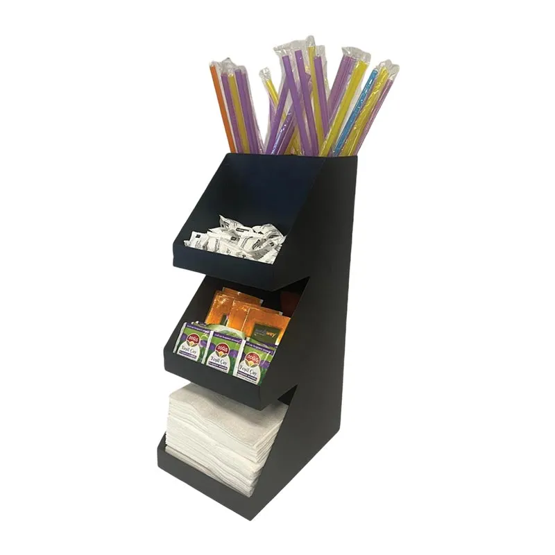 Decorelax 3 Katlı 5 Bölmeli Metal Pipet & Peçetelik & Şekerlik Organizer, Siyah