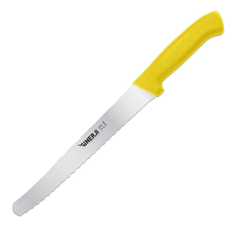 Sinerji Silver Plastik Saplı Büyük Dişli Ekmek Bıçağı, 24 cm, Sarı