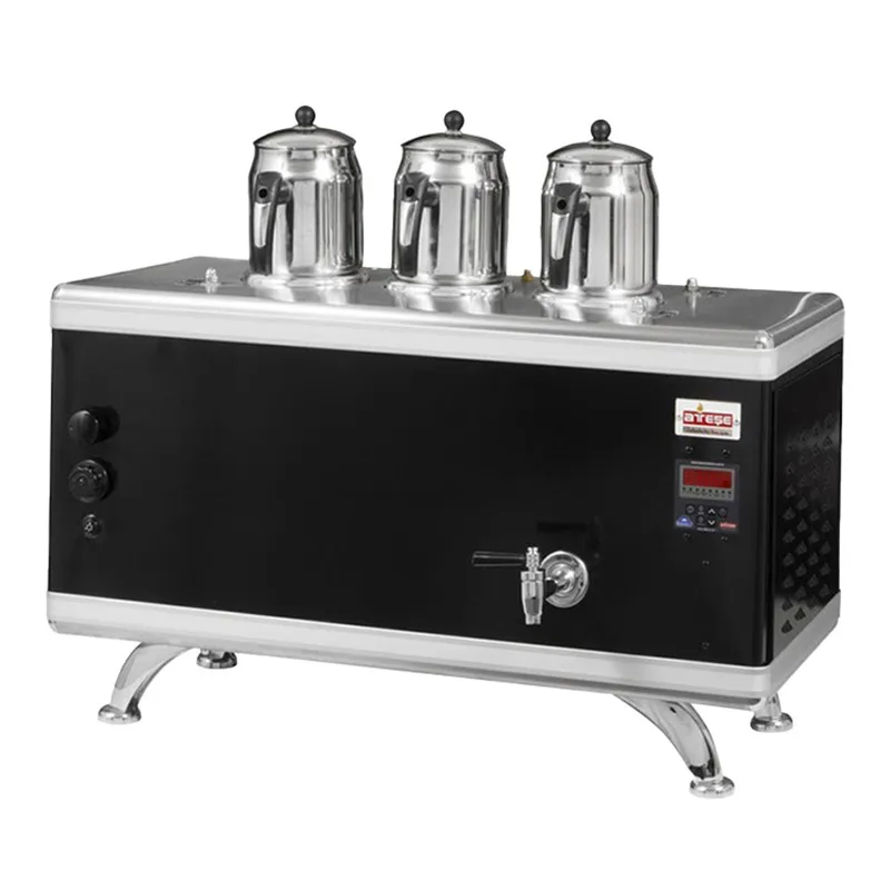 Ateşe Titanium Compact Akıllı Dijital Çay Kazanı, 3 Demlikli, Gazlı & Elektrikli, Statik Siyah Boyalı