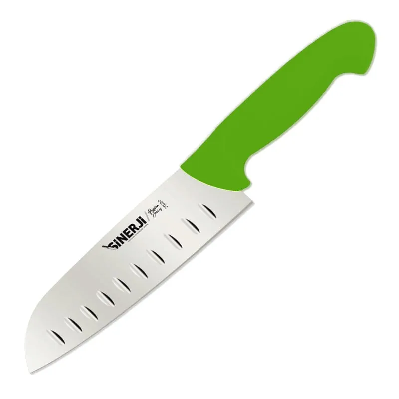 Sinerji Passion Plastik Saplı Oluklu Santoku Şef Bıçağı, 18 cm, Yeşil
