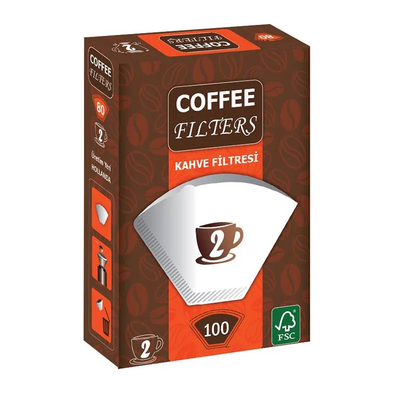 Coffee Filters No:2 Kahve Filtre Kağıdı, 100 Adet, Beyaz
