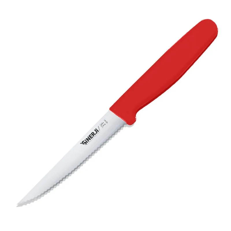 Sinerji Silver Plastik Saplı Dişli Sebze Bıçağı, 11 cm, Kırmızı