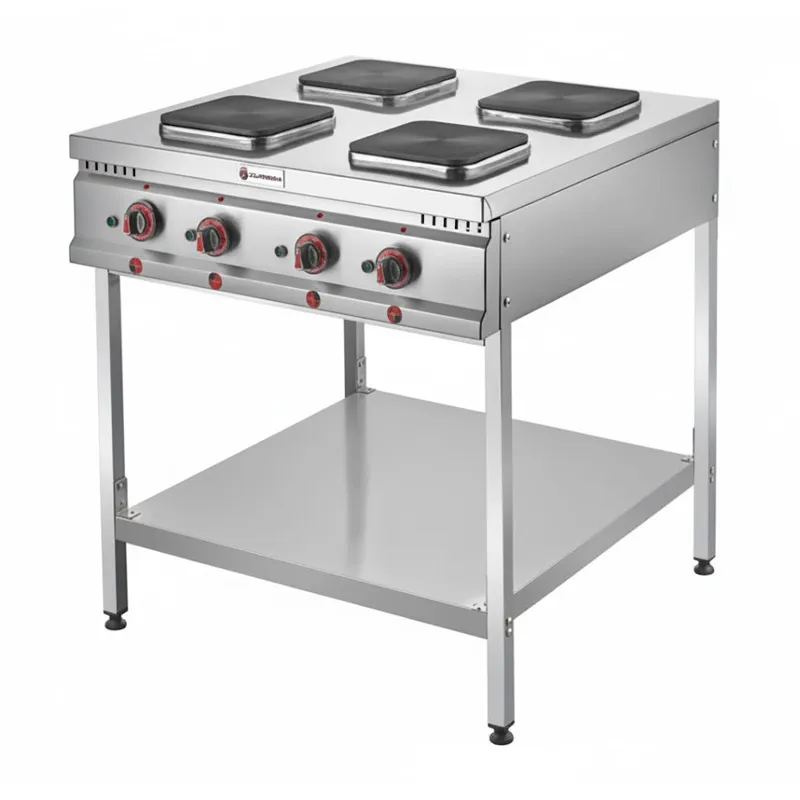 SilverInox ET-80 Taban Raflı 4 Gözlü Ocak, 80x80x95 cm, Elektrikli