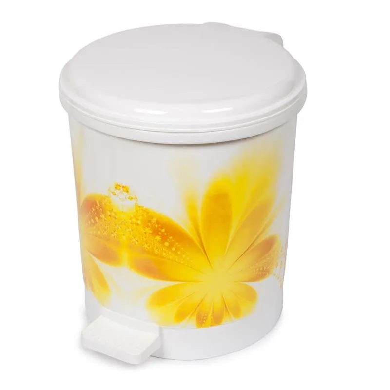 Bora Plastik Pedallı Çöp Kovası, Çiçek Desenli, No: 1, 6 L