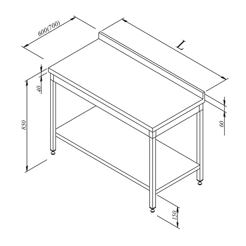 Taban Raflı Sırtlı Demonte Çalışma Tezgahı, 140x60 cm