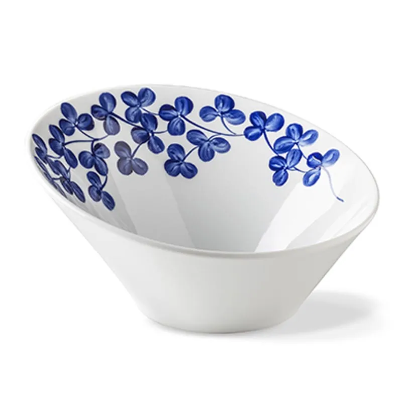 Lilien Indigo Yonca Desenli Eğimli Kase, 21 cm, Mavi