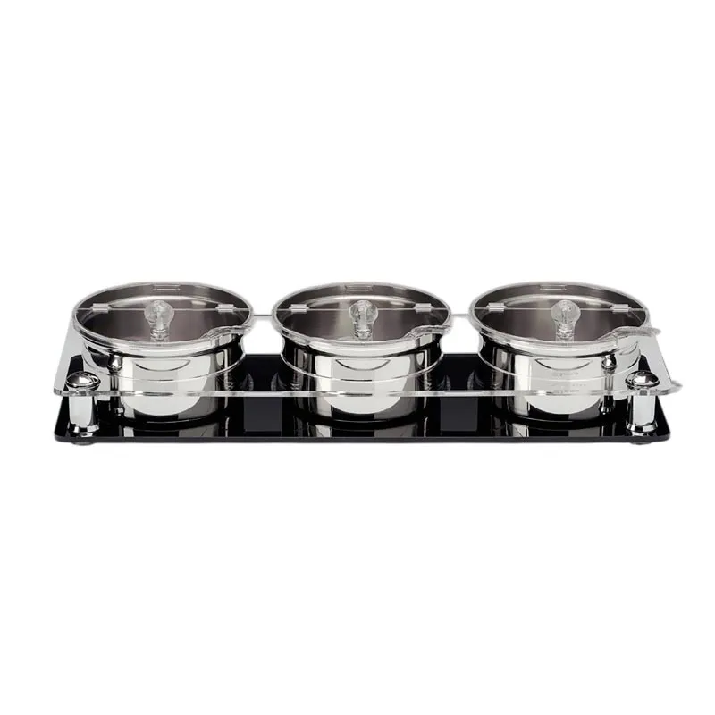 Zicco ZCP-667 Polikarbon Kapaklı Çelik Altılı Sosluk Reçellik Standı, 3'lü, 17.5x49 cm