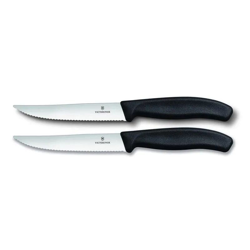 Victorinox Swiss Classic 6.7933.12B Blisterli 2'li Tırtıklı Biftek Bıçağı, 12 cm, Siyah