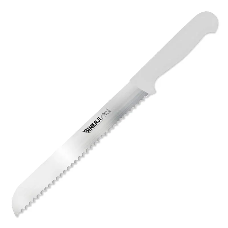 Sinerji Passion Plastik Saplı Orta Dişli Ekmek Bıçağı, 23 cm, Beyaz