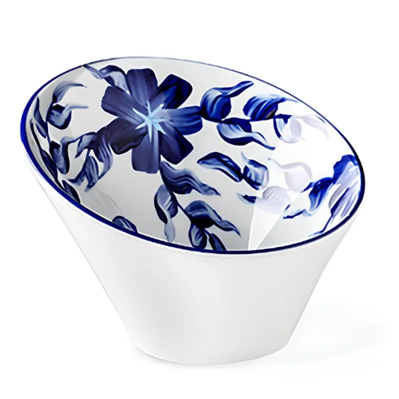 Lilien Indigo Çiçek Desenli Eğimli Kase, 14 cm, Mavi