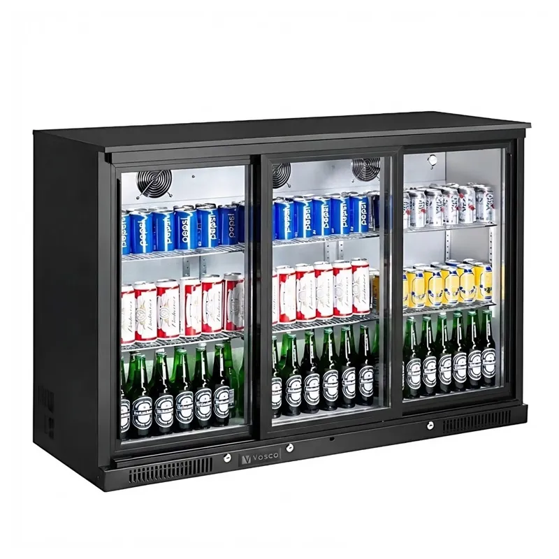 Vosco VBBC-350S Üç Sürgü Kapılı Bar Arkası Şişe Soğutucu Dolap, 338 L, Siyah