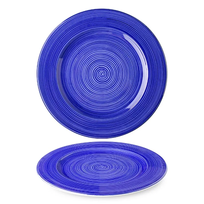Lilien Indigo Spiral Desenli Düz Tabak, 31 cm, Mavi