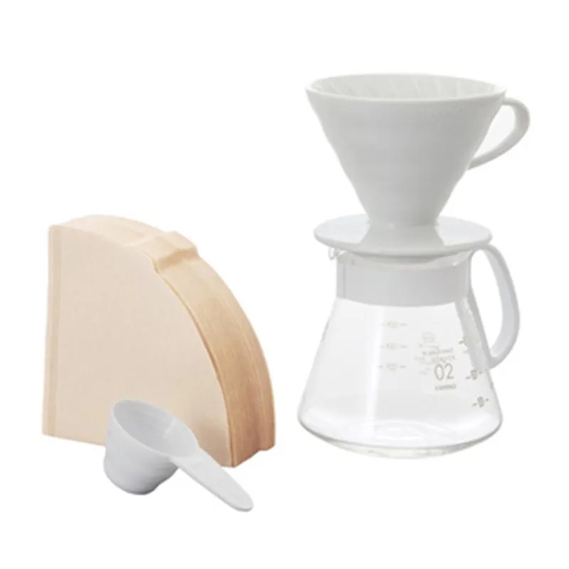 Hario XVDD-3012W V60 02 Seramik Kahve Demleme Seti, Beyaz