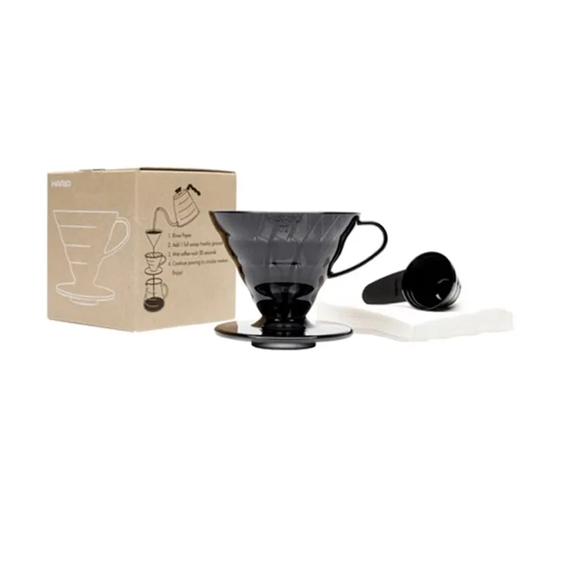 Hario VD-02TB-UEX V60 02 Plastik Dripper ve 40'lı Filtre Kağıdı Seti, Siyah