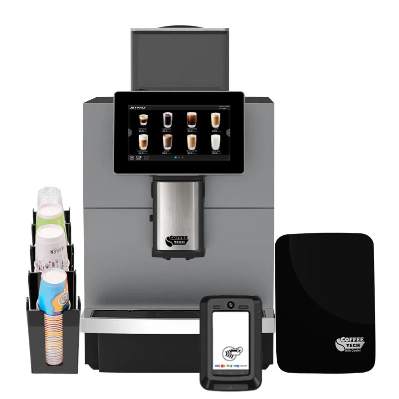 Coffeetech JL30 Ödeme Sistemli Tam Otomatik Kahve Makinesi, Iceberg Süt Soğutucu ve Karton Bardak Standı Hediyeli