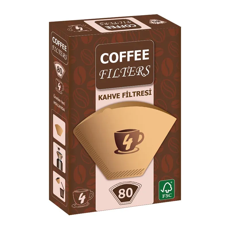 Coffee Filters No:4 Kahve Filtre Kağıdı, 80 Adet, Kahverengi