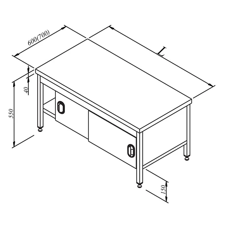 Set Altı Dolaplı Tezgah, 190x60x55 cm